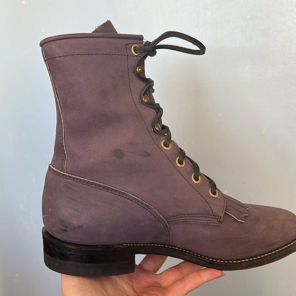 Justin Boots Purple Soft Suede Leather Lace Up Combat Moto Boots With Box - Picture 10 of 15